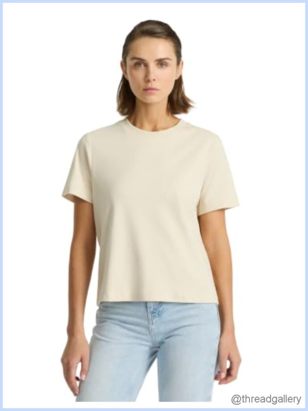 Supima Cotton Boxy Crop Tee Relaxed Crew Neck Short Sleeve